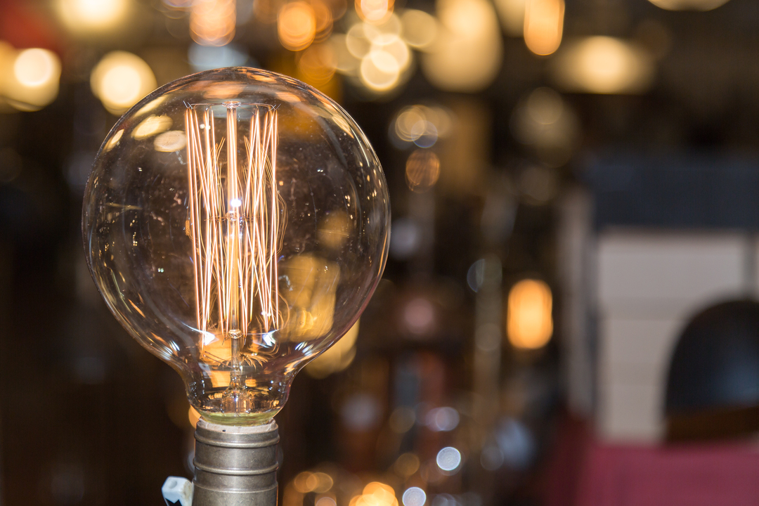 Single Vintage Electric Light Bulb with Incandescent Filament